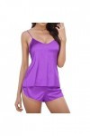 Jiabing Pyjama Pyjama Ensemble Lingerie vêtements de Nuit Femmes Shorts Sexy Satin Set Lingerie Sexy Cuir Purple, XXXL 