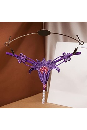 IKFIVQD Sous-vêtements sexy pour femme - String - Culotte en dentelle pour femme, Violet-3, taille unique