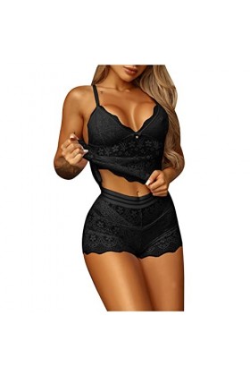 Lingerie sexy en dentelle pour femme - Style Nouvel An 2023 - Lingerie sexy en dentelle - Grande taille, Noir , M
