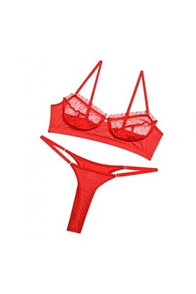 Ensemble sexy en dentelle avec coutures en dentelle pour femme, Rouge, XXXL
