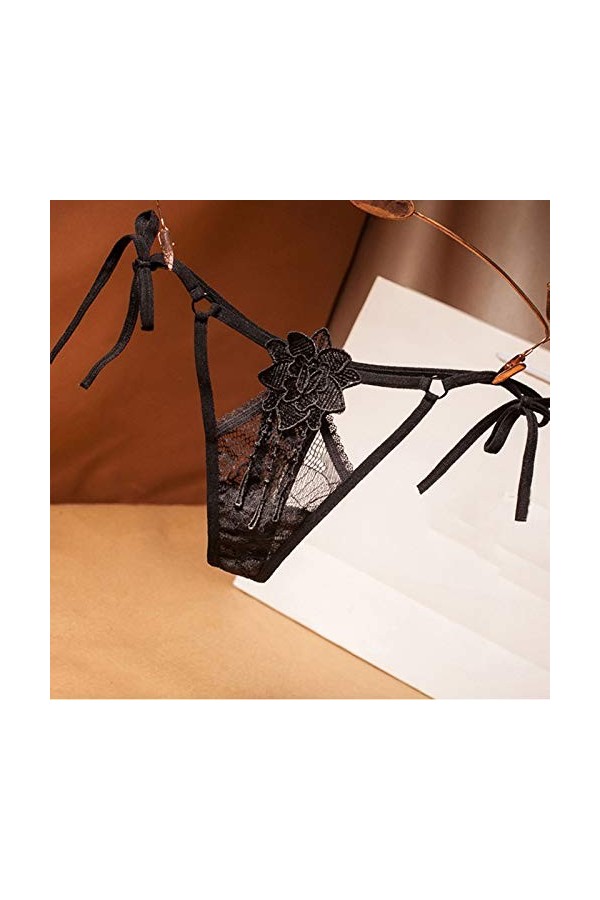 Générique Lingerie Sexy Femme Sweetter Strings Culottes Breakfast See-Through Sexy Lingerie Dentelle Femmes Entrejambe Black