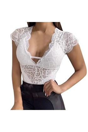 Lingerie sexy pour femme - Soutien-gorge grande taille - Chemise sexy en dentelle transparente - Coupe ajustée - Manches cour