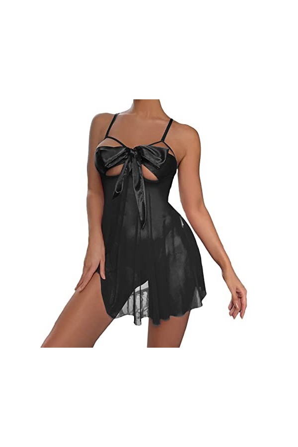 Lot de 2 sous-vêtements sexy pour femme - En maille - Pour femme - Avec string - Pour lingerie - Champagne, Noir , S