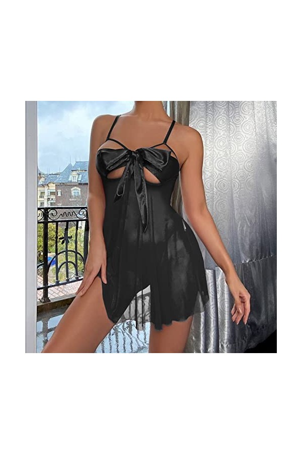 Lot de 2 sous-vêtements sexy pour femme - En maille - Pour femme - Avec string - Pour lingerie - Champagne, Noir , S