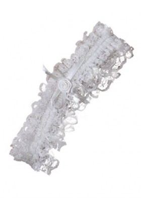 Off White Lace and Ribbon Bow Design Elasticated Garter Bridal