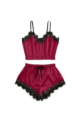 Luckywaqng Lingerie sexy sans manches en dentelle pour femme, Bordeaux, S
