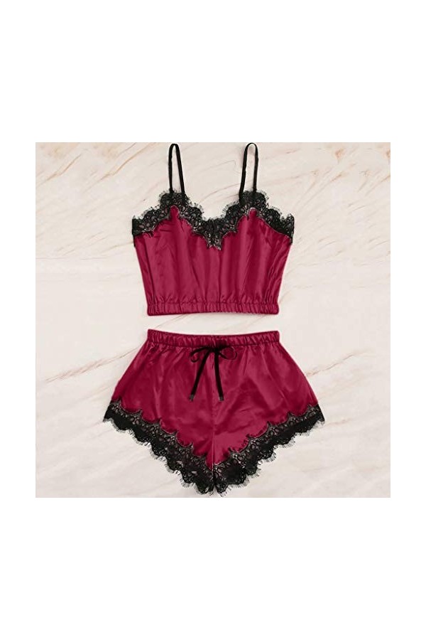 Luckywaqng Lingerie sexy sans manches en dentelle pour femme, Bordeaux, S