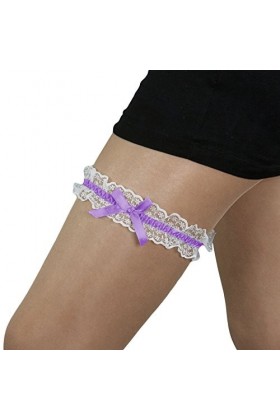 Oblique-unique ® blanc/mauve-jarretière de mariée mariage avec un ruban