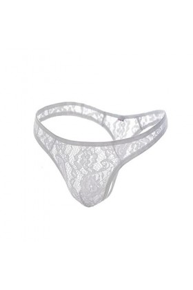 SUPERCH Sexy Homme String Dentelle sous-Vêtements Hommes G-String String Tanga Hombre Voir à Travers la Lingerie Évider T-Bac