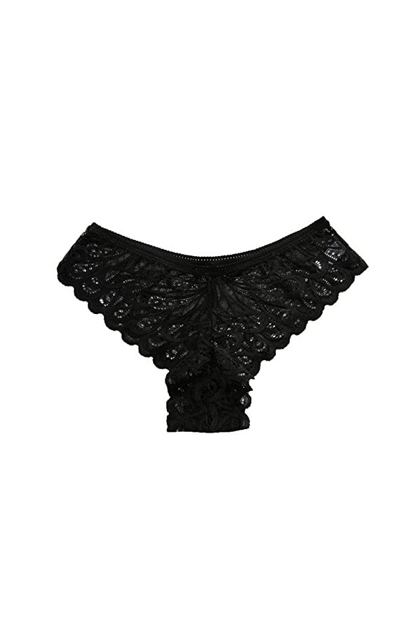 BIISDOST Femme Stretch Bikini G-String Panty Lace Trim 4 Couleurs Comfy Sexy Underwear Entrejambe Black, L 