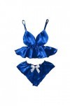 Luckywaqng Lingerie sexy pour femme - Mini jupe bowknot - Avec dentelle - Col en V - Kamisol - Sexy - Lingerie sexy, bleu, XL
