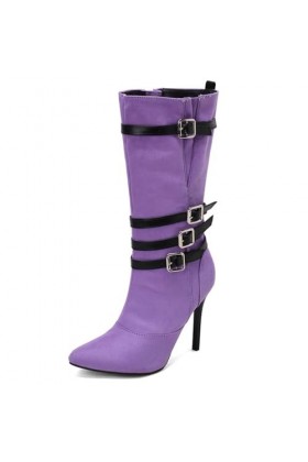 WOkismD 10CM / 3.93IN Élégant Manches Bout Pointu Stiletto Talons Mode Bottes Boucle Grande Taille Ceinture Boucle Femmes Cou