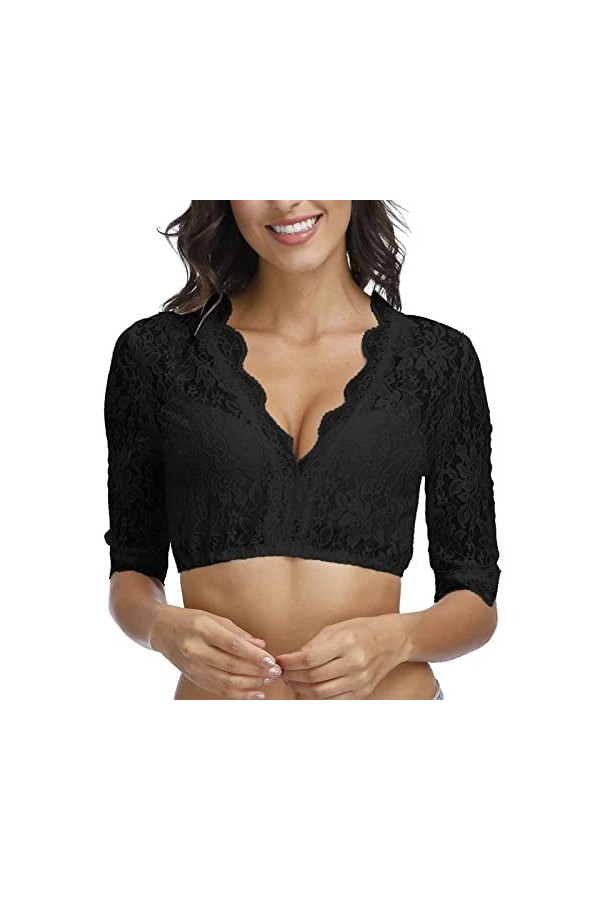 Bluelucon Élégant chemisier Dirndl pour femme - Corset - Bralette Crop Top sexy - Pour fête de la bière - Tenue sexy - Pour f