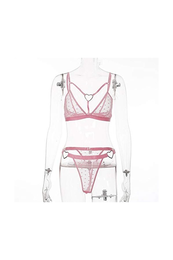 Saint Valentin Sexy Lingerie pour Ouvert Grandes Tailles Sexy Sous-vêtements Pyjama Love Soutien-gorge Set Dentelle + Thong S