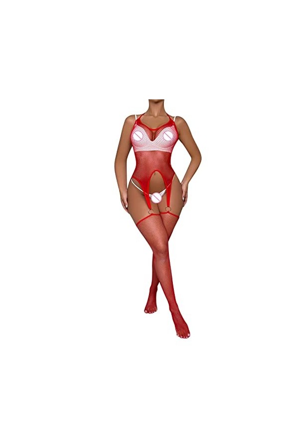 Générique Lingerie Sexy pour Femme Femmes 2022 Sexy One Net Dress Combinaison de sous-vêtements Sexy Collants Sexy Red, One 