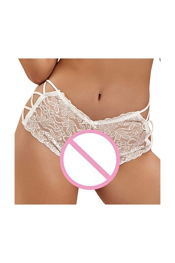 IKFIVQD Lingerie sexy pour femme Sous-vêtements en dentelle Taille basse Culotte sexy en dentelle, blanc, M
