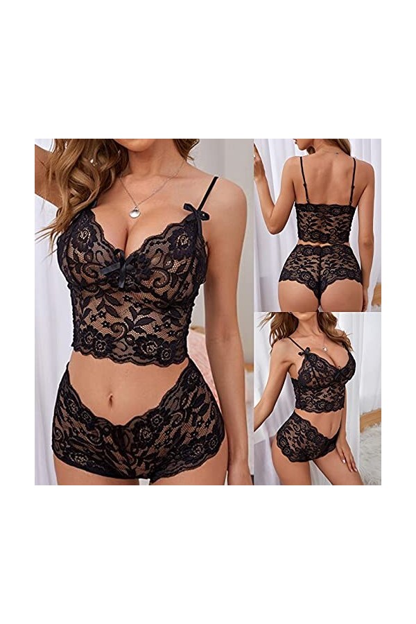 Feiboyy Antigel Lingerie Costume à Trois Points pour Femmes Ajustables Infringues intéressantes Poitrine enveloppe de Dentell