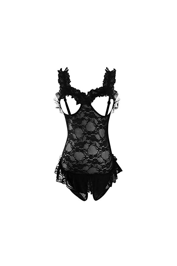 Lingerie Sexy Femme Coquine Hot Grande Taille Lingerie de couleur unie pour femmes Deep V Teddy Sexy Body en dentelle Tank To