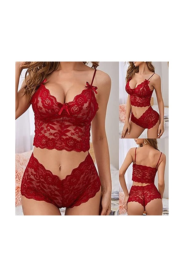 Feiboyy Antigel Lingerie Costume à Trois Points pour Femmes Ajustables Infringues intéressantes Poitrine enveloppe de Dentell