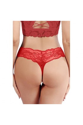 Vexiangni Culotte en dentelle unie pour femme - Pour cosplay - Sexy - String pour femme, rouge, M
