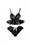 Luckywaqng Lingerie sexy pour femme - Mini jupe bowknot - Avec dentelle - Col en V - Kamisol - Sexy - Lingerie sexy, Noir , X