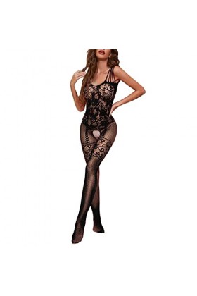 Lingerie Ensembles Sexy Femme Body et Combinaison Dos en Dentelle Décolleté en V Sexy Teddy Lingerie Culotte Ouverte Nuisette