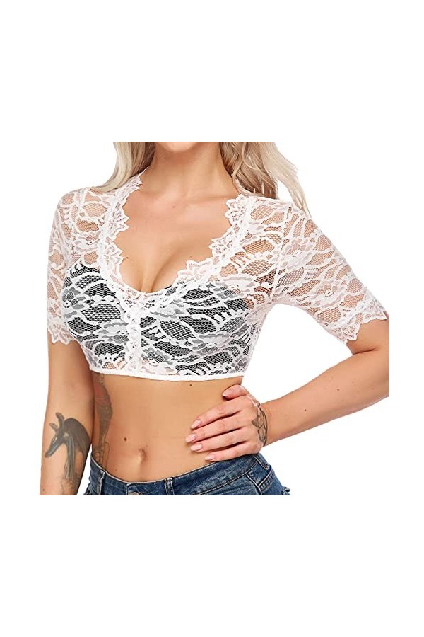 Bluelucon Élégant chemisier Dirndl pour femme - Corset - Bralette Crop Top sexy - Pour fête de la bière - Tenue sexy - Pour f