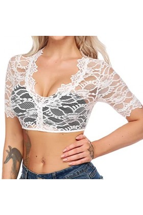 Bluelucon Élégant chemisier Dirndl pour femme - Corset - Bralette Crop Top sexy - Pour fête de la bière - Tenue sexy - Pour f
