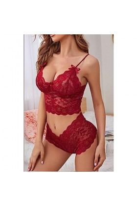 ZDJSWJ Ensemble de Soutien-Gorge et Culotte en Dentelle pour Femmes Ensemble de Deux Combinaisons de poupées à Bretelles Fleu