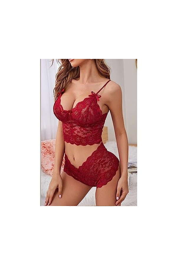 ZDJSWJ Ensemble de Soutien-Gorge et Culotte en Dentelle pour Femmes Ensemble de Deux Combinaisons de poupées à Bretelles Fleu