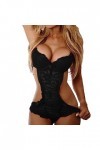 ZDJSWJ Femmes One Piece Deep V Neck Lashes Dentelle Collants Lingerie Ensemble Dos Nu poupée sous-vêtements Noir,L 