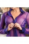 ZDJSWJ Femmes Dentelle Chemise Transparente sous-vêtements Chemise Maille Manches Longues Pyjama Pyjama Transparent Pyjama so