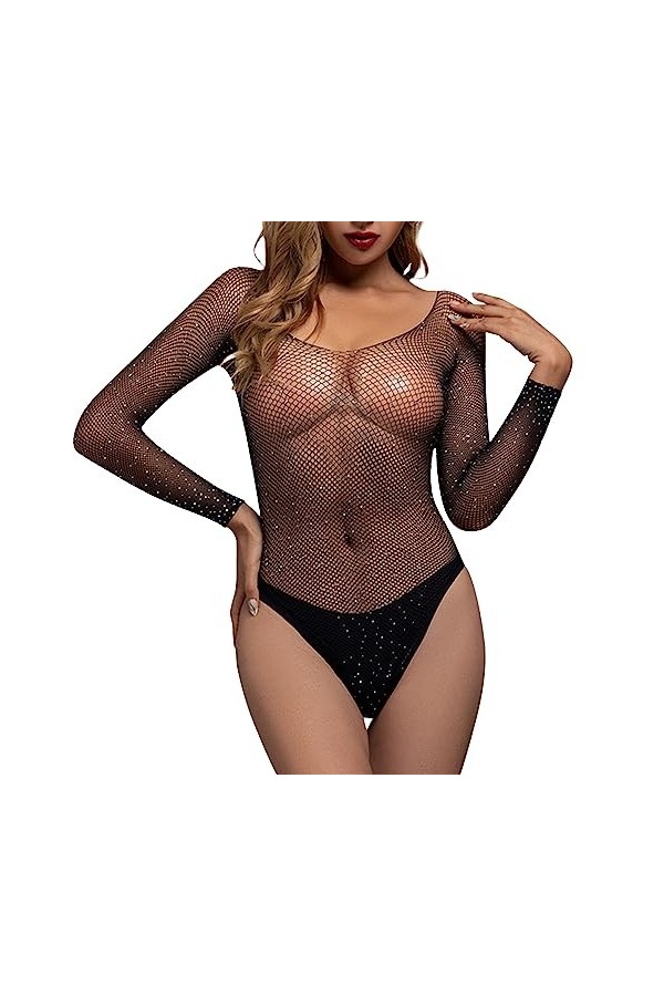 ZDJSWJ Collants de sous-vêtements de pêche pour Femmes sous-vêtements pour poupées en Bas Pyjama Tout-en-Un en Maille Noir,T