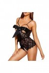 ZDJSWJ sous - vêtements en Dentelle Bow Front pour Femmes Ensemble de Dentelle à Travers Le Filet Mini Body pour poupée Noir