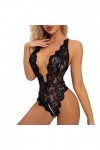 ZDJSWJ Femmes Deep V Teddy Doll Dentelle Une pièce Lingerie Body évidement Transparent Body Noir,L 