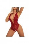 ZDJSWJ Femme Deep V Teddy Doll Combinaison de Lingerie Une pièce en Dentelle Combinaison en Perspective évidée Rouge,XXL 
