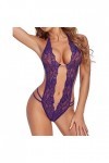 ZDJSWJ Femmes Dentelle Body Teddy Mini poupée Pyjama V - Neck Lingerie Pyjama Violet,3XL 