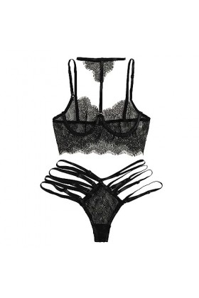 ZDJSWJ sous - vêtements à col Suspendu en Dentelle pour Femmes Dentelle Pyjama poupée Teddy Pyjama Ensemble de Lingerie col V