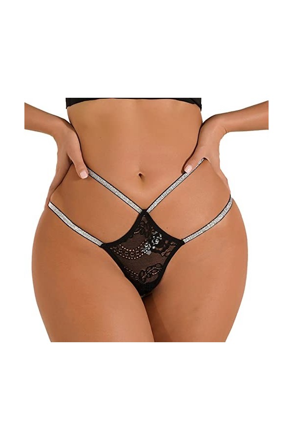 Lingerie Femme Sexy Ensemble Homme Sexy Hot y2*k Sexy Shining Waistband Femmes String en Dentelle Noire et G String Culotte L