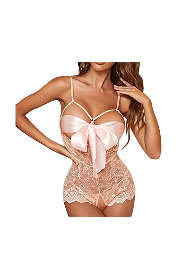 Hasagimol Lingerie Sexy Femme éRotique Pute Une pièce Col V Profond Dos Nu Réglable Teddy Sous-VêTement Dentelle Babydoll Bod