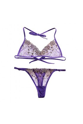 Ensemble de Lingerie Féminine Sexy de Maille de Dentelle Sexy de Femmes avec lensemble de Soutien-Gorge de Sangle de Lingeri