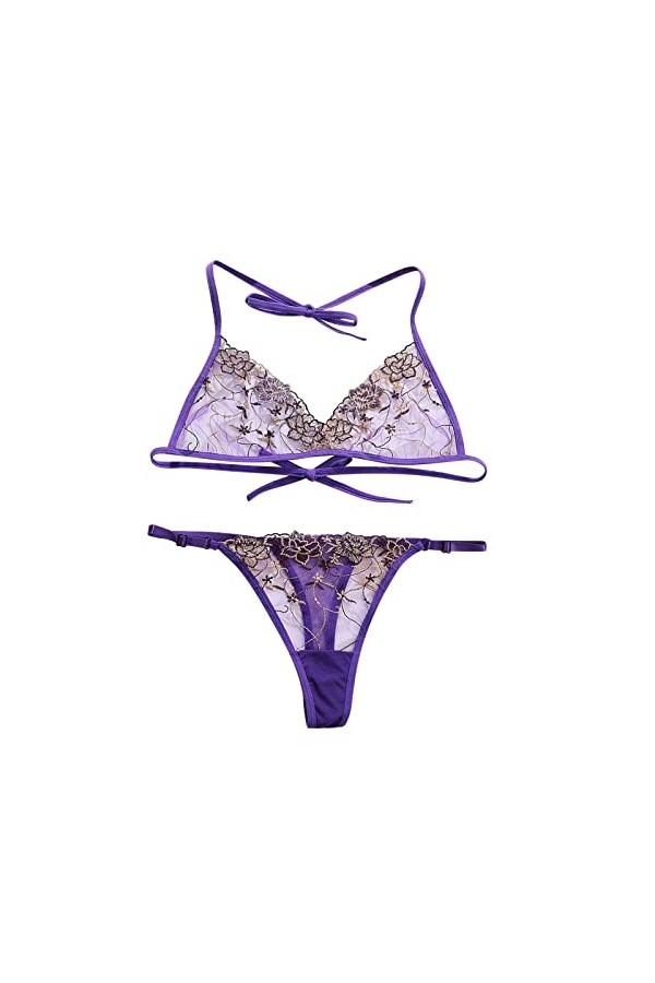 Ensemble de Lingerie Féminine Sexy de Maille de Dentelle Sexy de Femmes avec lensemble de Soutien-Gorge de Sangle de Lingeri