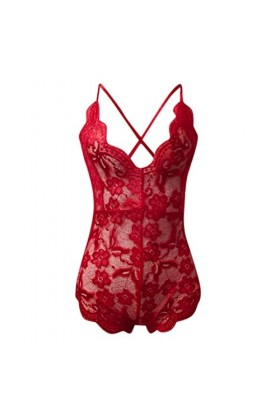 Aoklidil Lingerie sexy pour femme - Sous-vêtements anaux - Sexy - En dentelle rouge, rouge, S