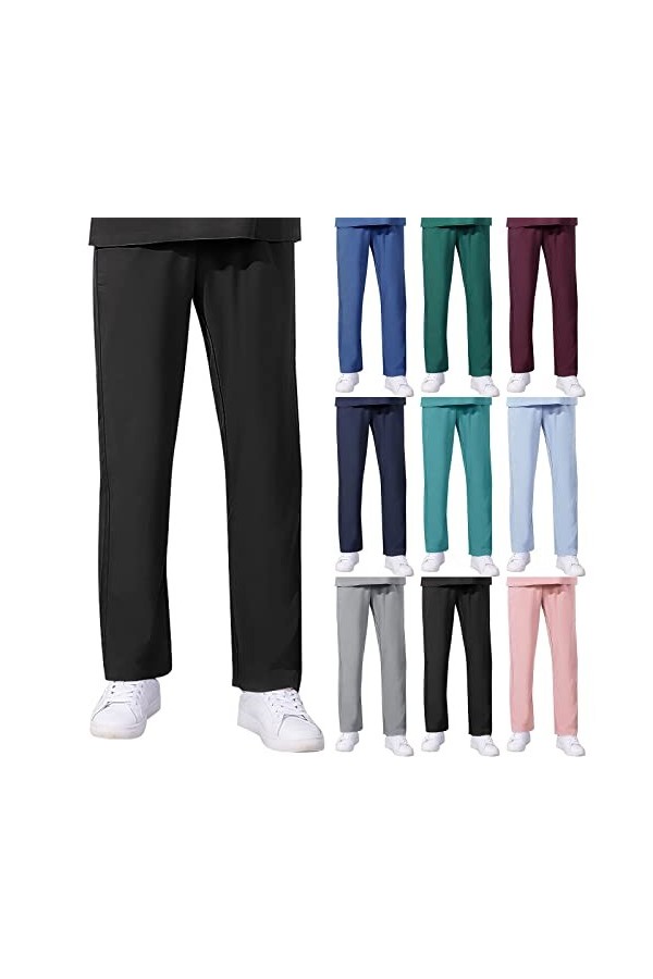 Pantalon de travail médical à enfiler - Multipoches - Unisexe - Avec taille élastique et poches arrière - Taille moyenne et é