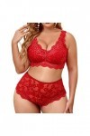 CUTeFiorino Ensemble de lingerie sexy grande taille pour femme, licol, tour de cou, soutien-gorge à lanières et culotte 2 piè