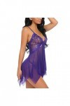 Luckywaqng Robe de nuit transparente vêtements dentelle femme ceinture fleur chemise V pilule bébé sous-vêtements décolleté l