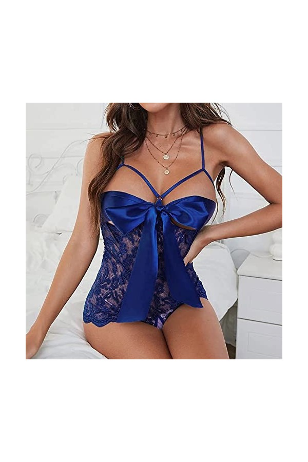 Hasagimol Lingerie Sexy Femme éRotique Pute Une pièce Col V Profond Dos Nu Réglable Teddy Sous-VêTement Dentelle Babydoll Bod
