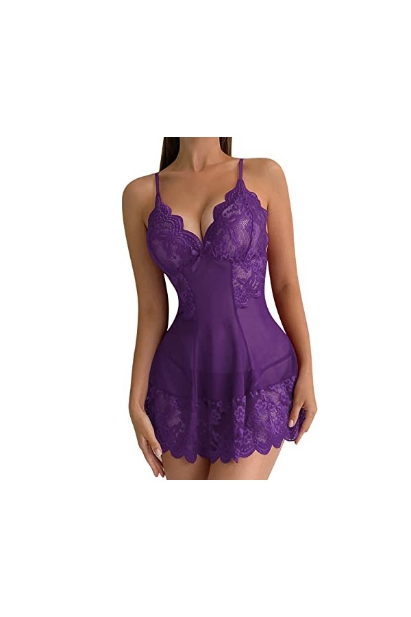 Mini Robe Lingerie Femme Tenue Sexy Lingerie et Vêtements Sexy Femme Dentelle Nuisette Bretelles Reglables Classe Dentelle In