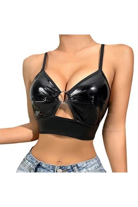 Combinaison en maille pour femme - Lingerie en PU - Boucle - Découpe - Soutien-gorge - Armatures - Push Up Bralette Lingerie 