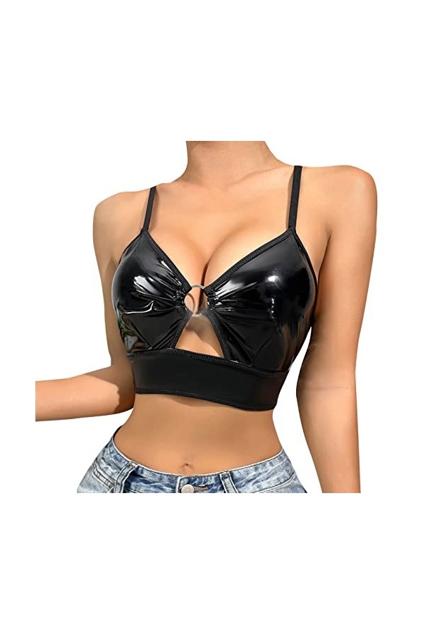 Combinaison en maille pour femme - Lingerie en PU - Boucle - Découpe - Soutien-gorge - Armatures - Push Up Bralette Lingerie 